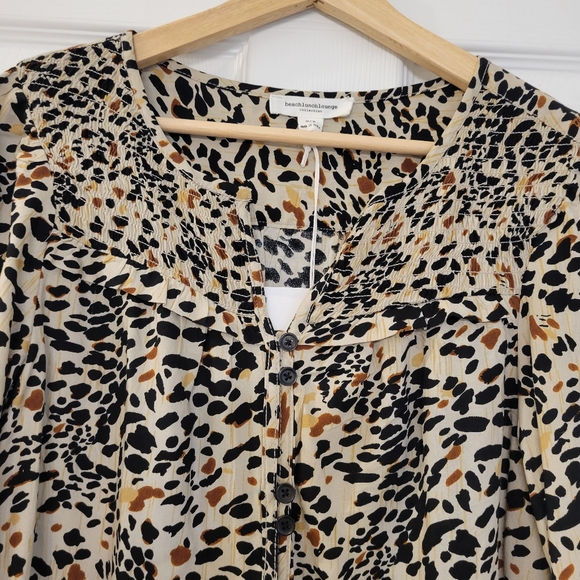 NWT Animal Cheetah Print Oversized Blouse Beach Lunch Lounge Top, Size S - Picture 3 of 8